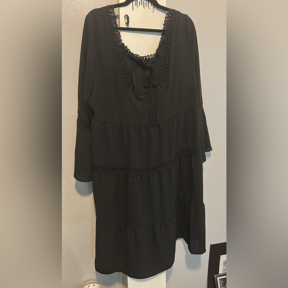 Black Boho Dress with Lace Details